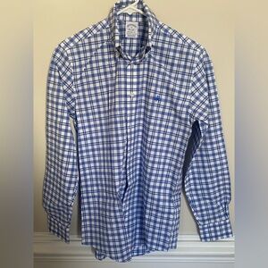 *New Brooks Brothers Blue & White Plaid (non-iron stretch) Dress Shirt, Sz XS